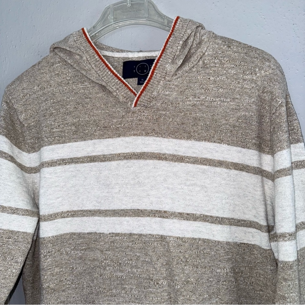 Even Tide Men's Size XL Beige and White Striped Sweater with hoodie - Picture 3 of 9